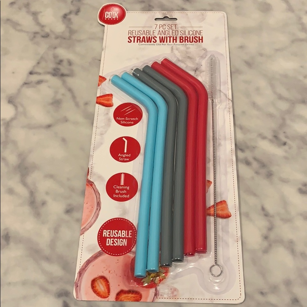 New Cook Works 7pc Angled Silicone Straws